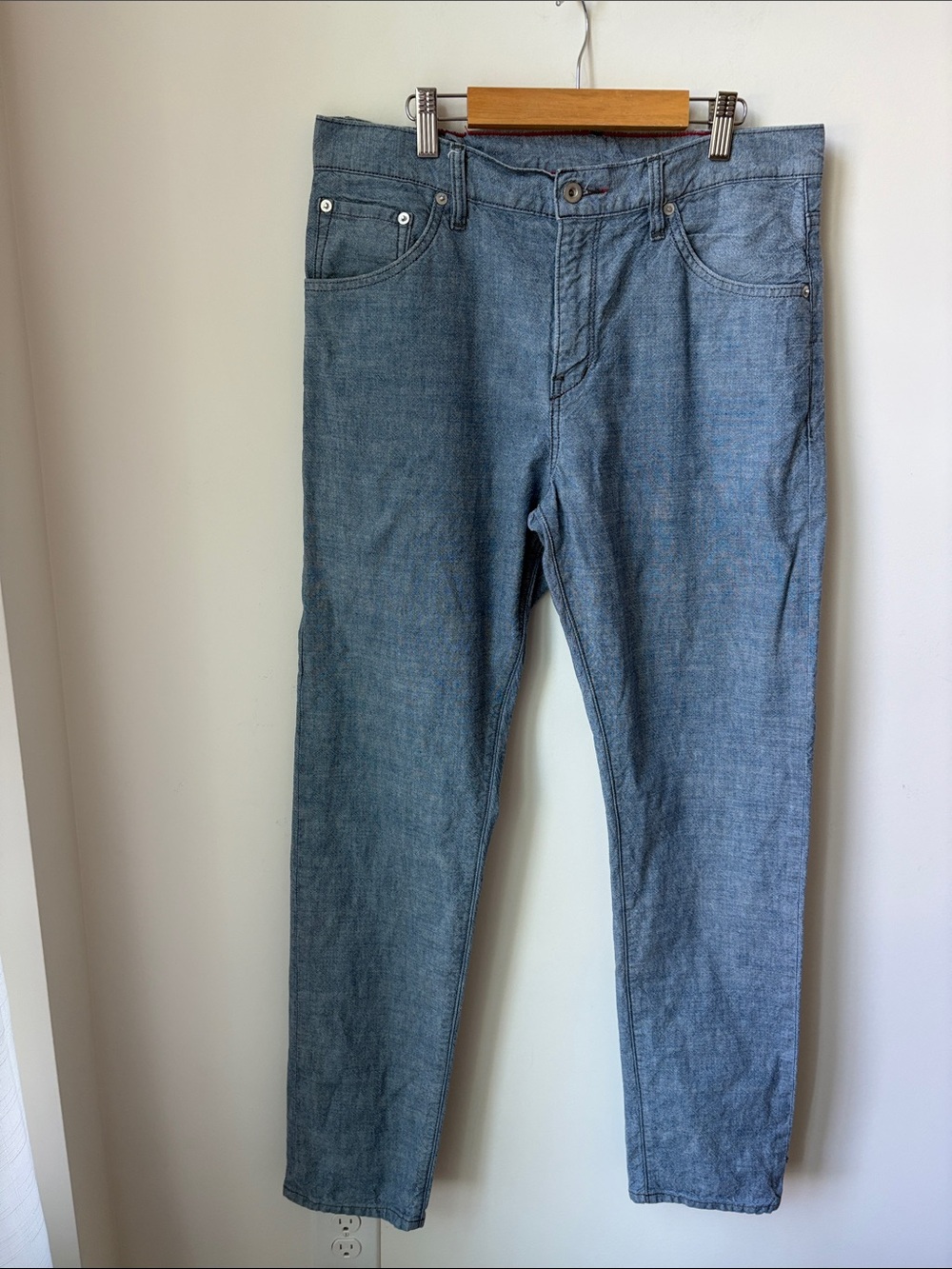 Raleigh Denim Graham Trousers Chambray Handmade Business Casual 5 Pocket Size 33